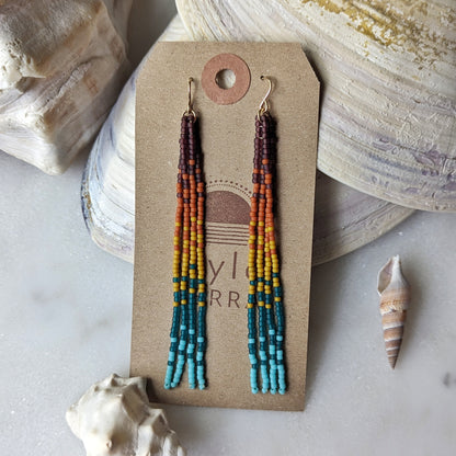 Sunset Rainbow Beaded Fringe Earrings