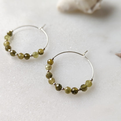 Green Garnet Hoops