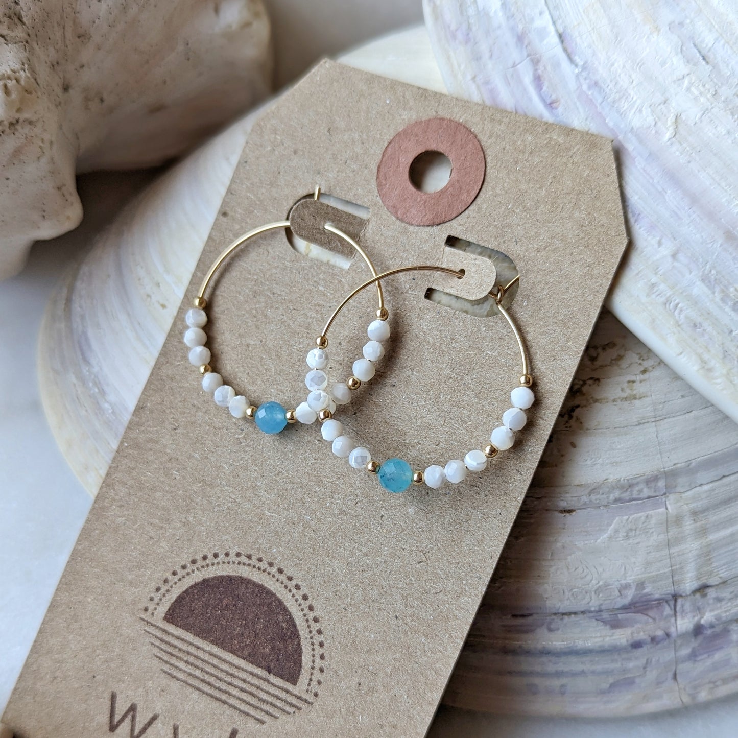 Mother of Pearl & Peruvian Amazonite Accent Hoops