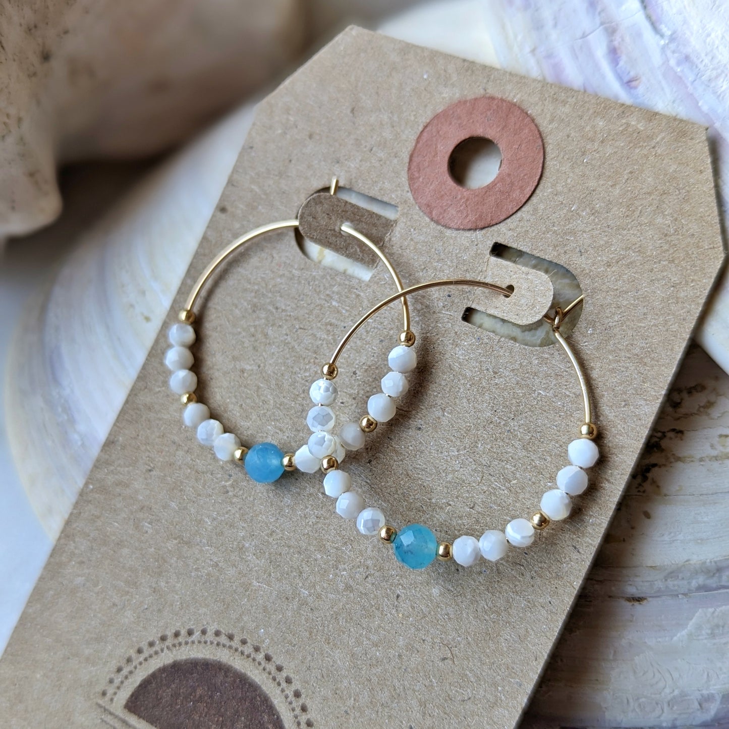 Mother of Pearl & Peruvian Amazonite Accent Hoops