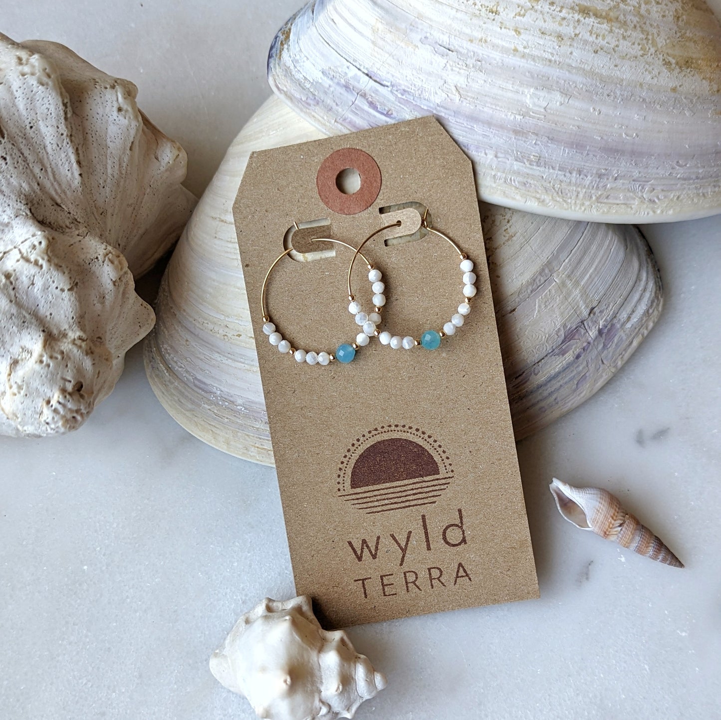 Mother of Pearl & Peruvian Amazonite Accent Hoops