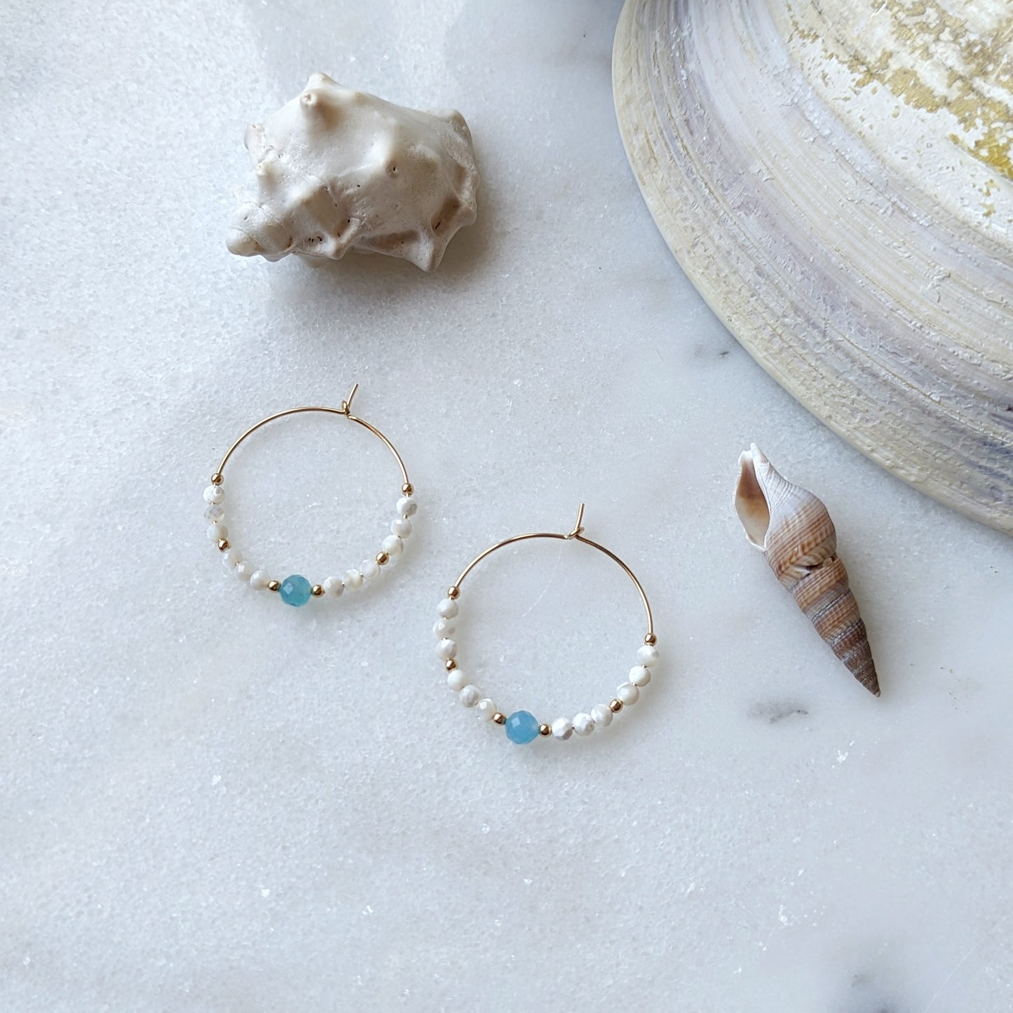 Mother of Pearl & Peruvian Amazonite Accent Hoops