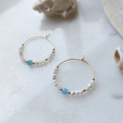 Mother of Pearl & Peruvian Amazonite Accent Hoops