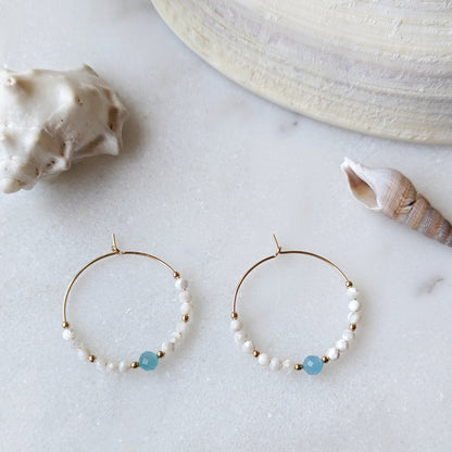 Mother of Pearl & Peruvian Amazonite Accent Hoops