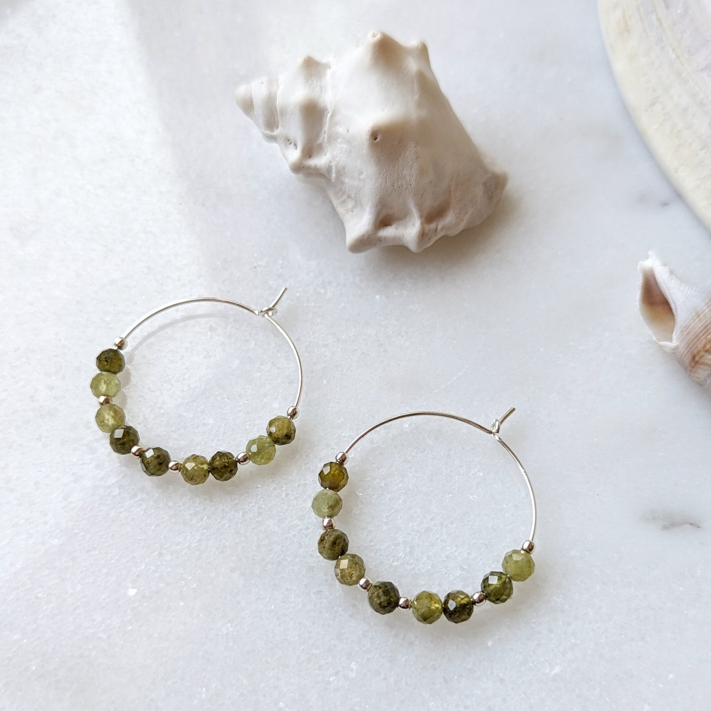 Green Garnet Hoops