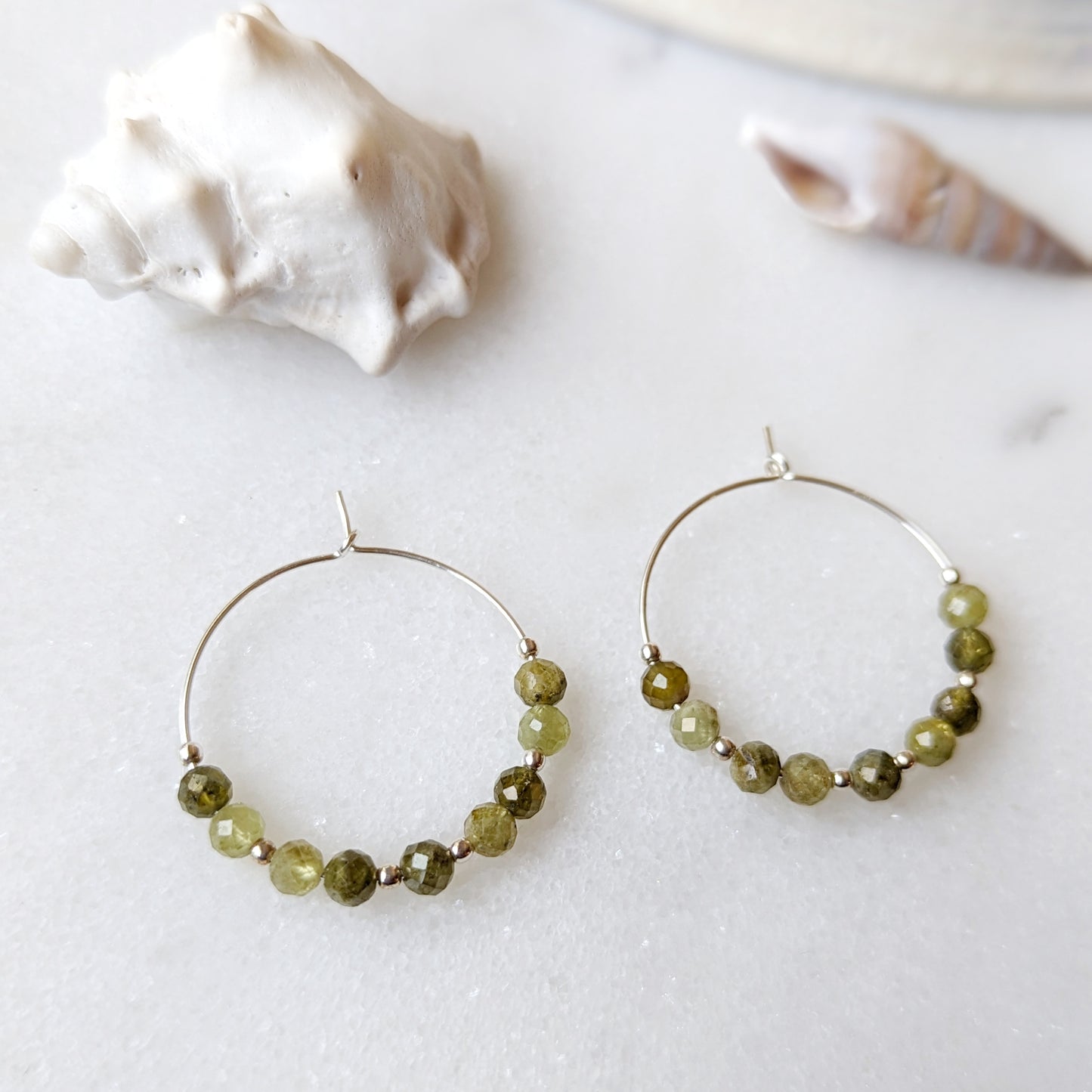 Green Garnet Hoops