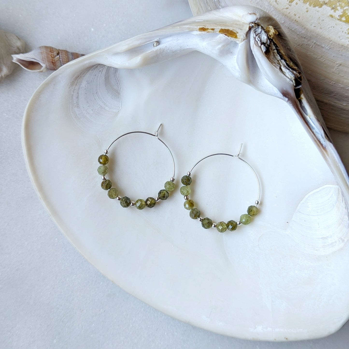 Green Garnet Hoops