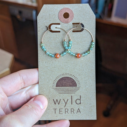 Aqua Teal Green Apatite & Oregon Sunstone Hoops