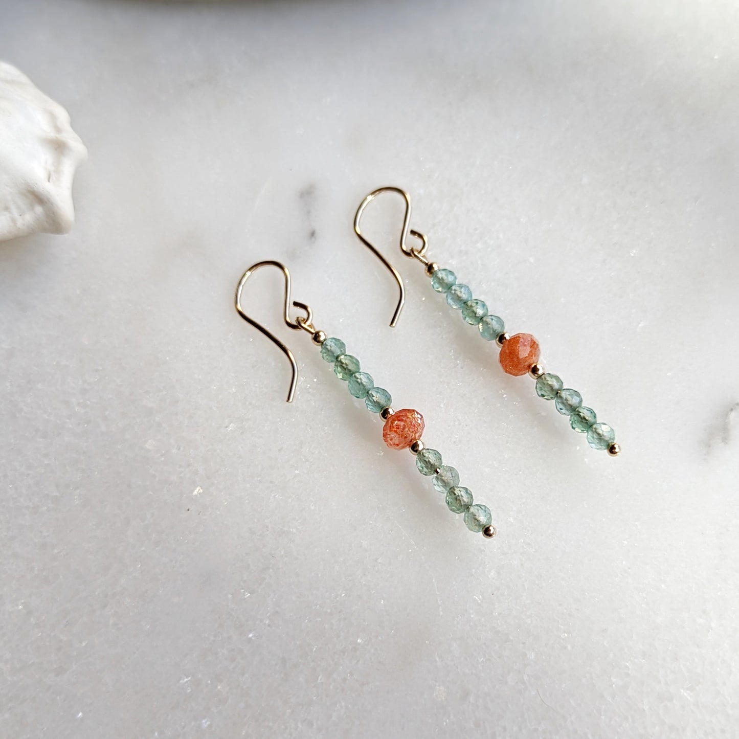 Aqua Green Apatite & Oregon Sunstone Gemstone Dangles