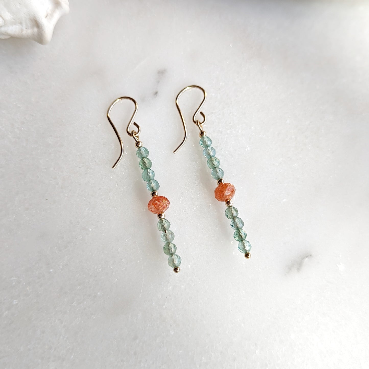 Aqua Green Apatite & Oregon Sunstone Gemstone Dangles