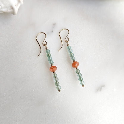 Aqua Green Apatite & Oregon Sunstone Gemstone Dangles