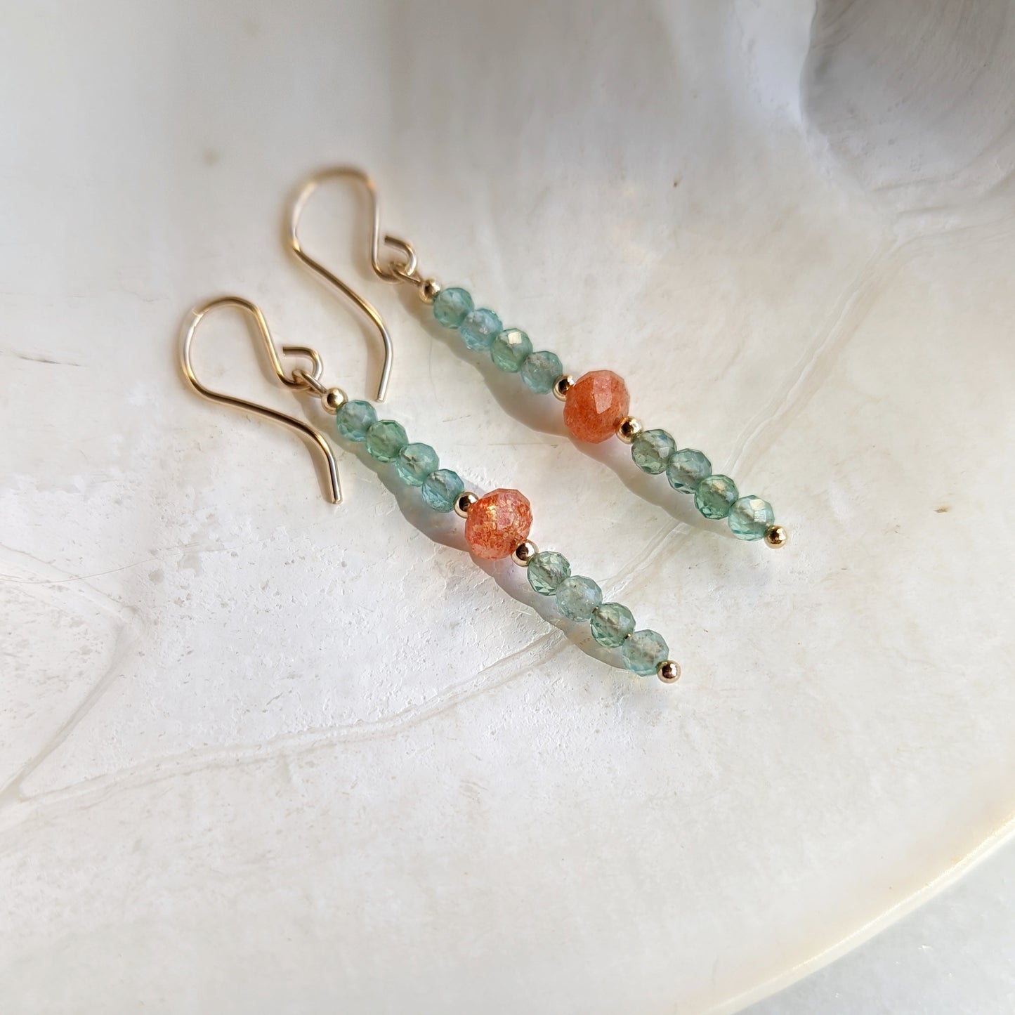 Aqua Green Apatite & Oregon Sunstone Gemstone Dangles