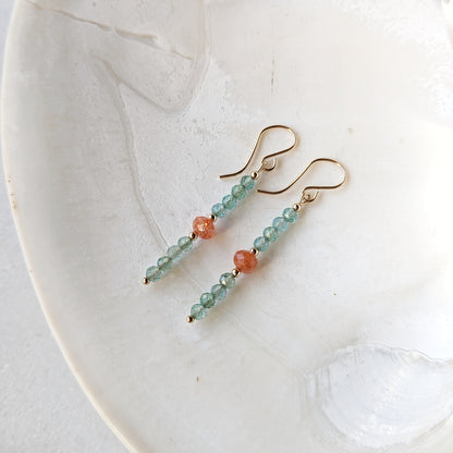 Aqua Green Apatite & Oregon Sunstone Gemstone Dangles