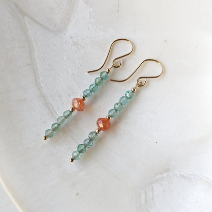 Aqua Green Apatite & Oregon Sunstone Gemstone Dangles