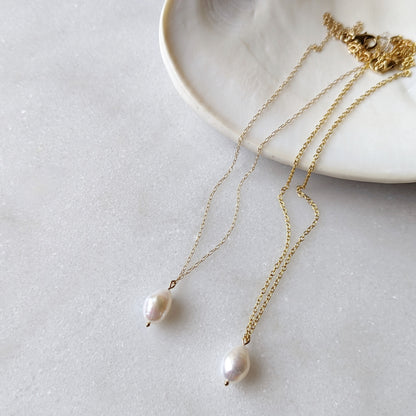 Freshwater Pearl Minimalist Drop Necklace