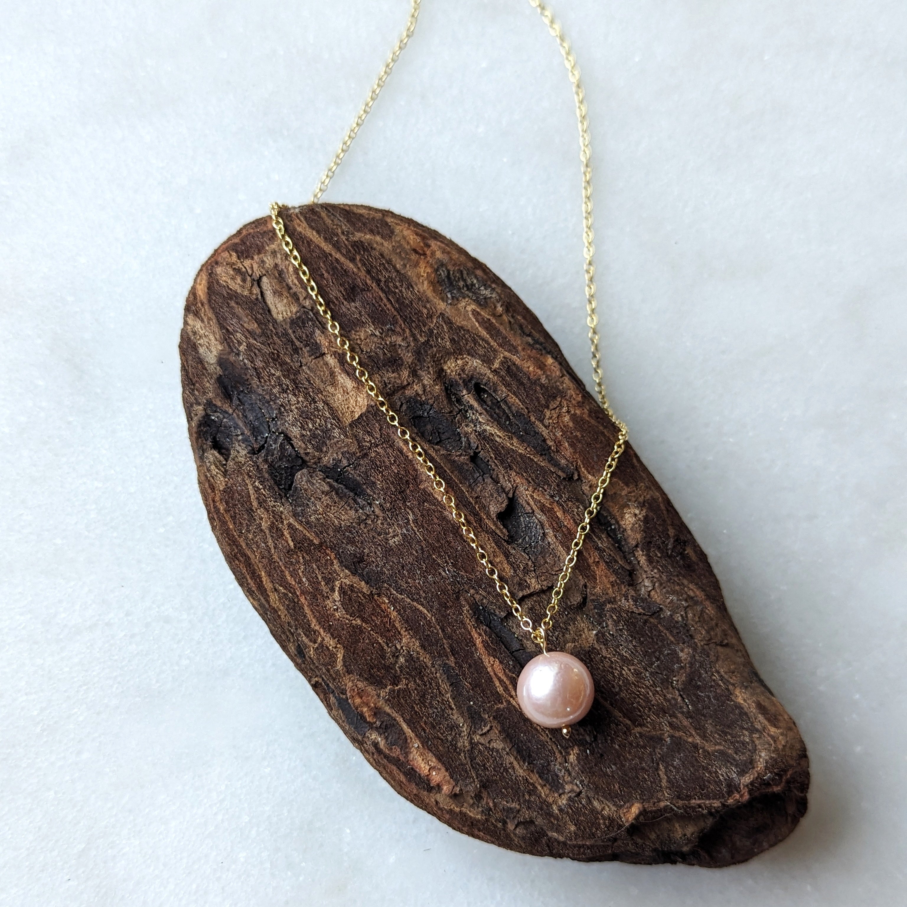 Freshwater Mauve Pink Edison Pearl Minimalist Drop Necklace