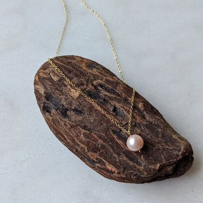Freshwater Mauve Pink Edison Pearl Minimalist Drop Necklace