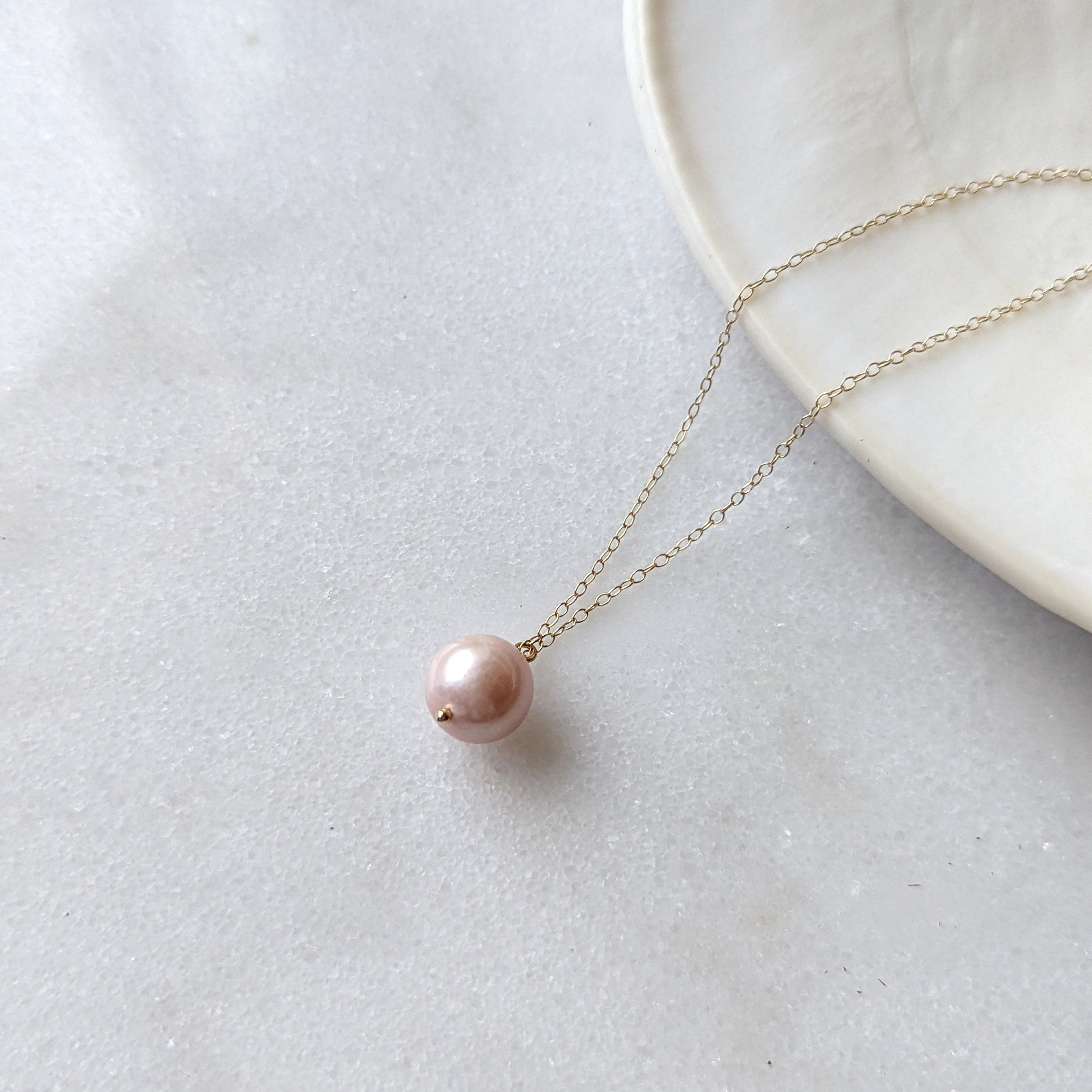 Freshwater Mauve Pink Edison Pearl Minimalist Drop Necklace