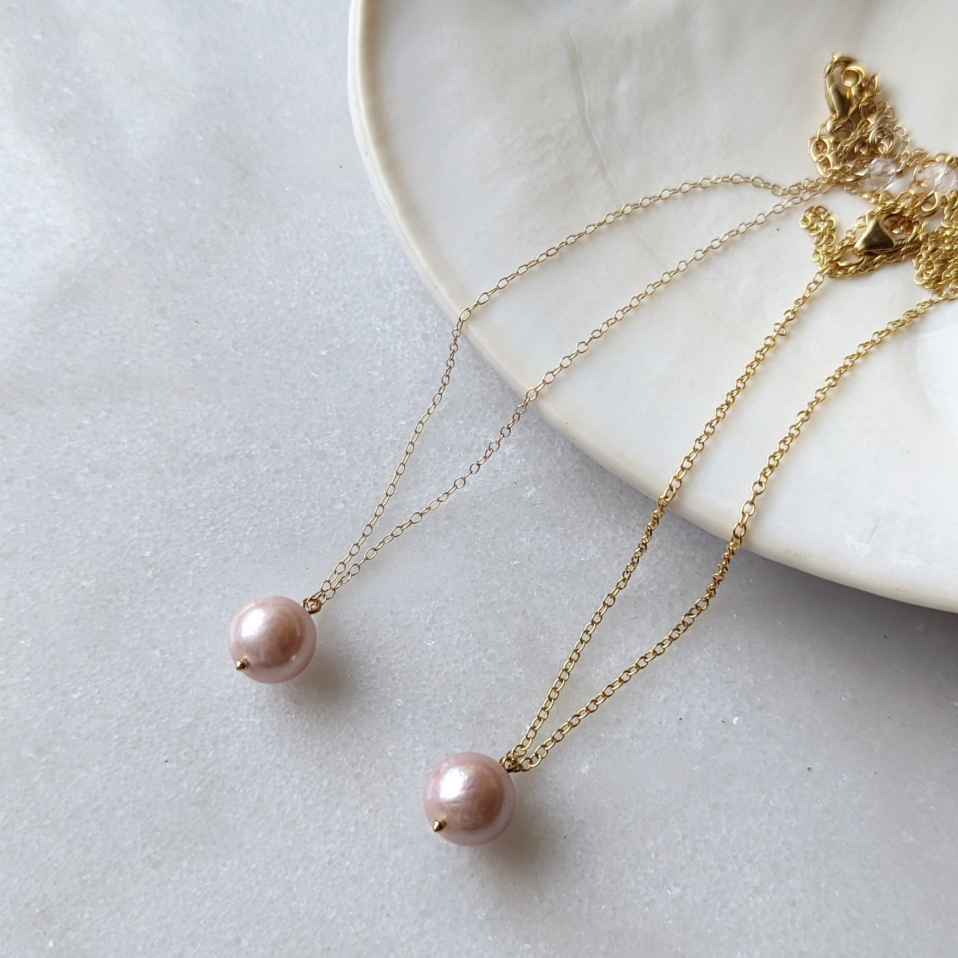 Freshwater Mauve Pink Edison Pearl Minimalist Drop Necklace