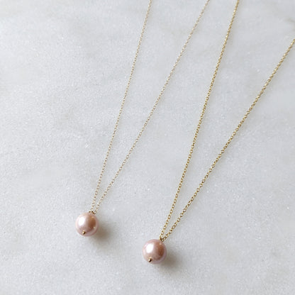 Freshwater Mauve Pink Edison Pearl Minimalist Drop Necklace