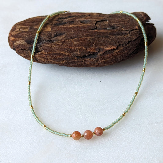 Oregon Sunstone Sea Foam Coral Necklace