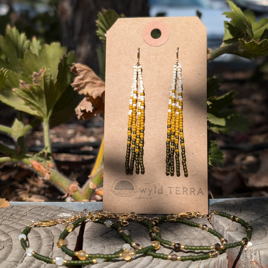 Larch Pine Short Fringe Beaded Earrings