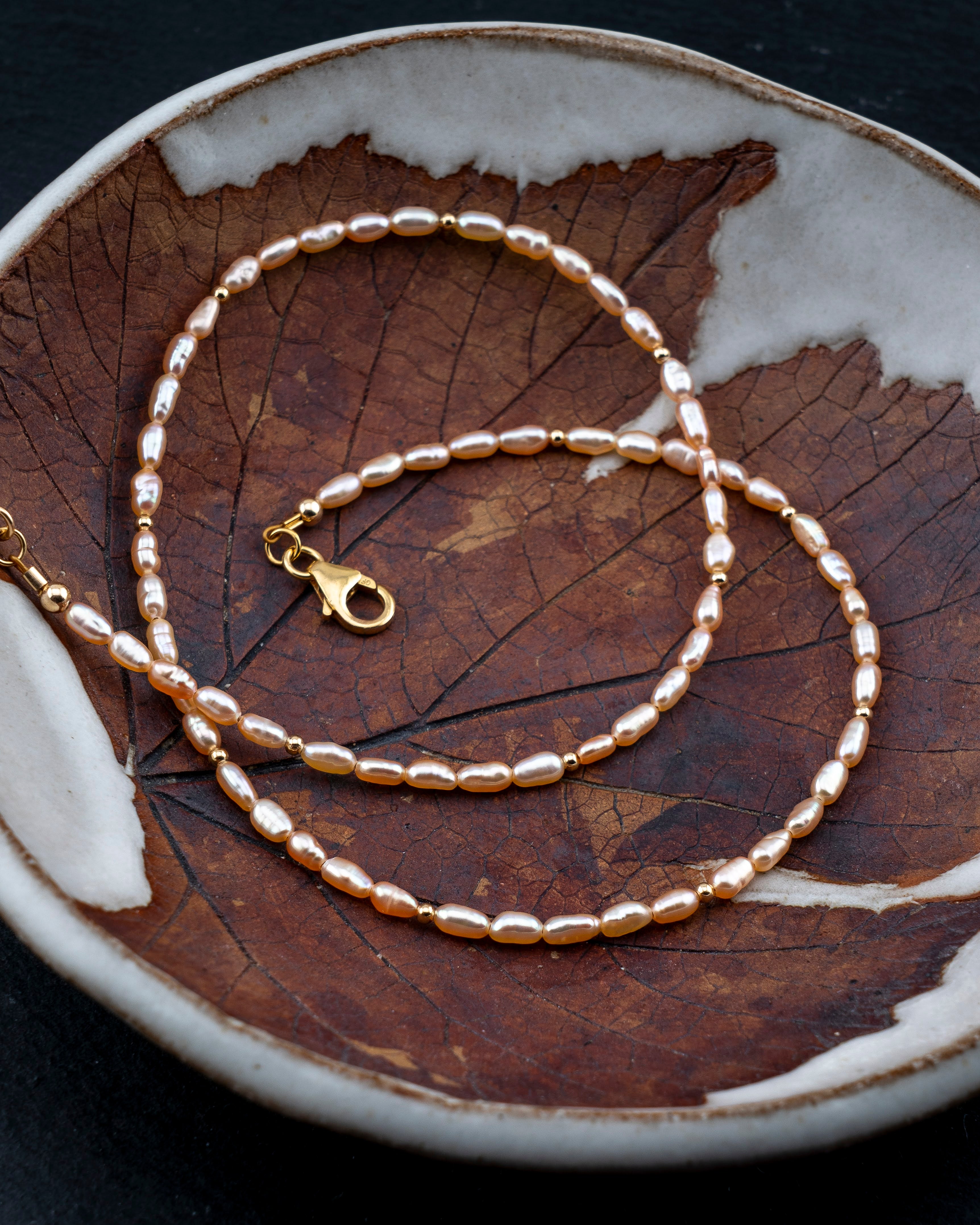 Golden Shores Peach Freshwater Rice Pearl Necklace