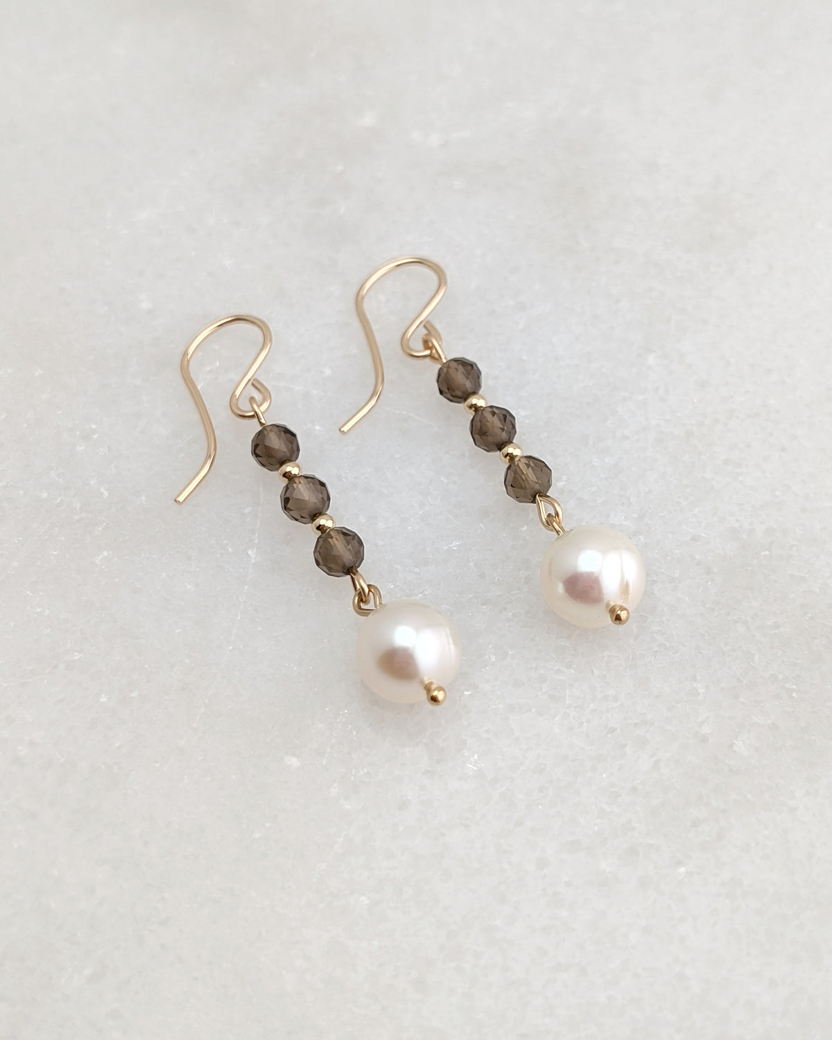 Smoky Quartz & Freshwater Pearl Drop Dangles