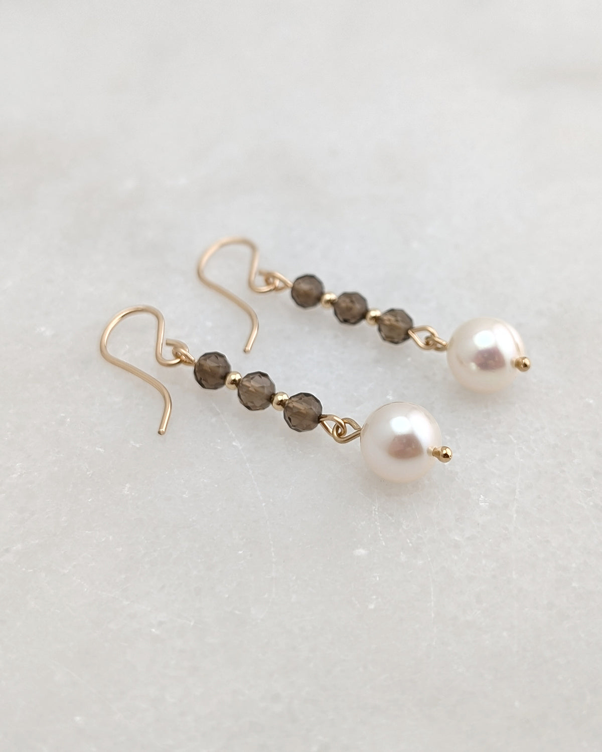 Smoky Quartz & Freshwater Pearl Drop Dangles