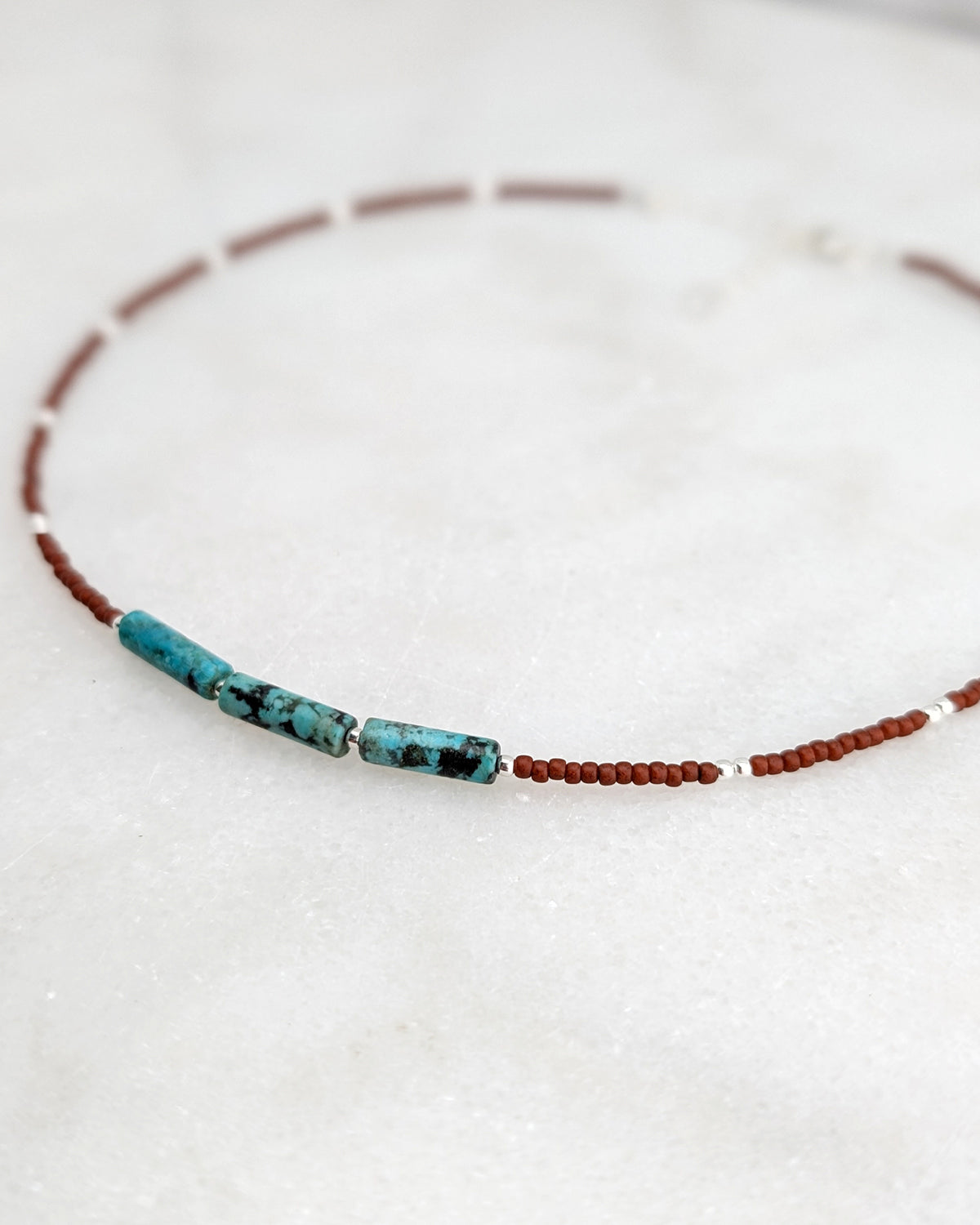 African Turquoise Triple Burnet Orange Necklace