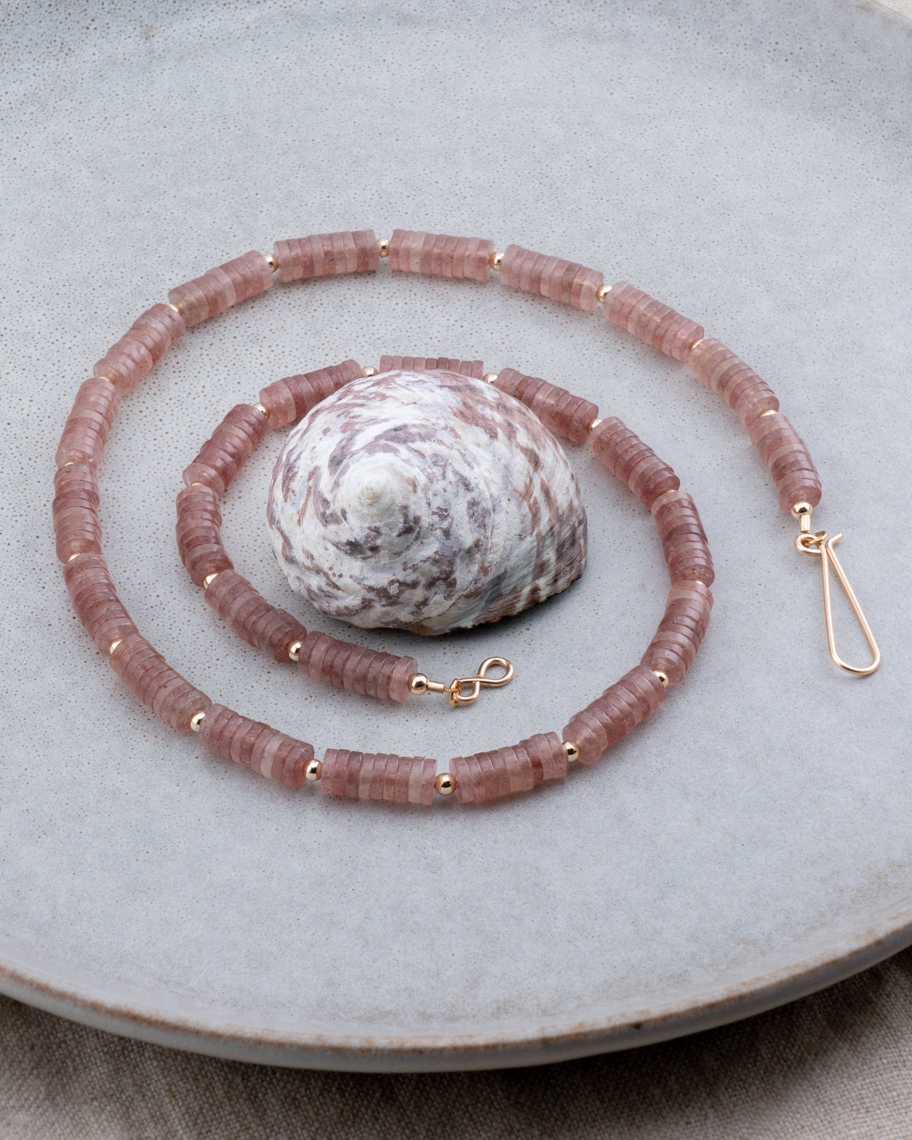 Rosé Dawn Strawberry Quartz Heishi Necklace