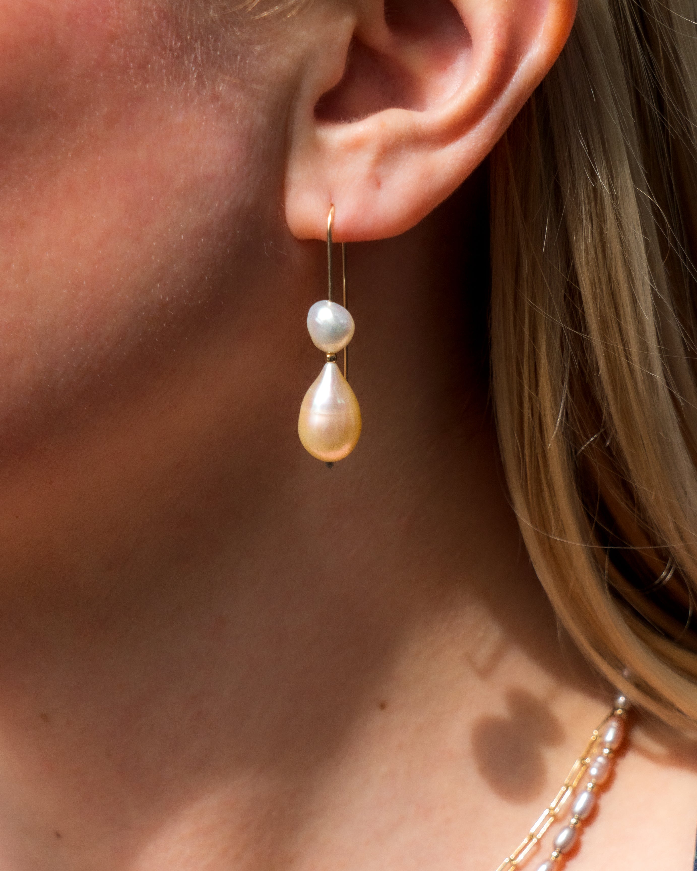 Golden Shore Teardrop Pearl Earrings