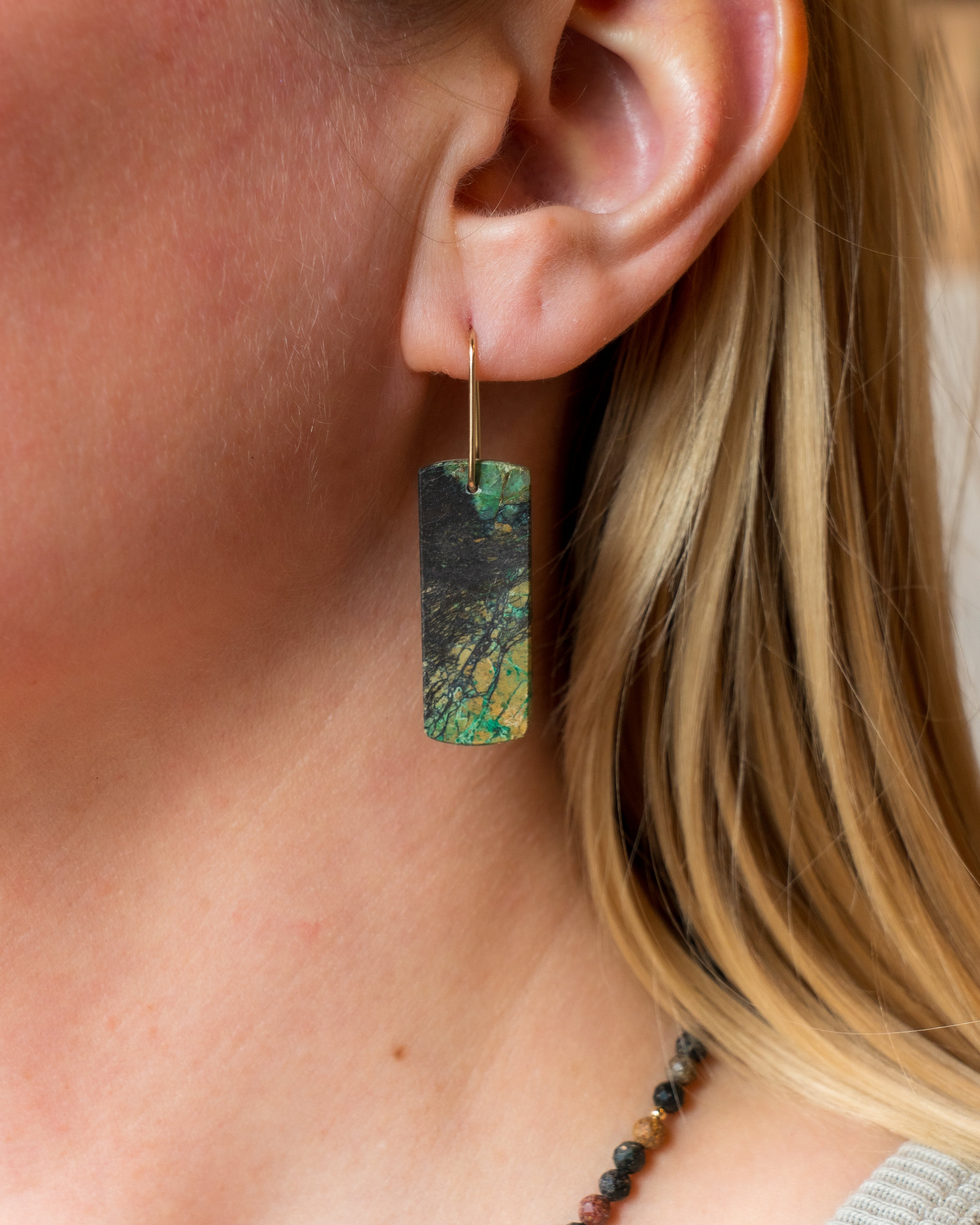 Chrysocolla in Copper Dangles
