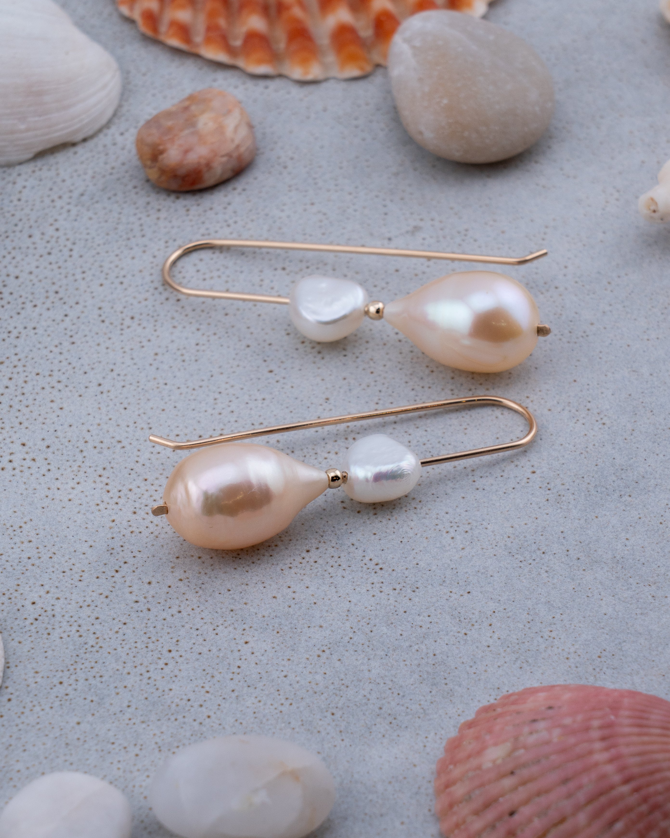 Golden Shore Teardrop Pearl Earrings