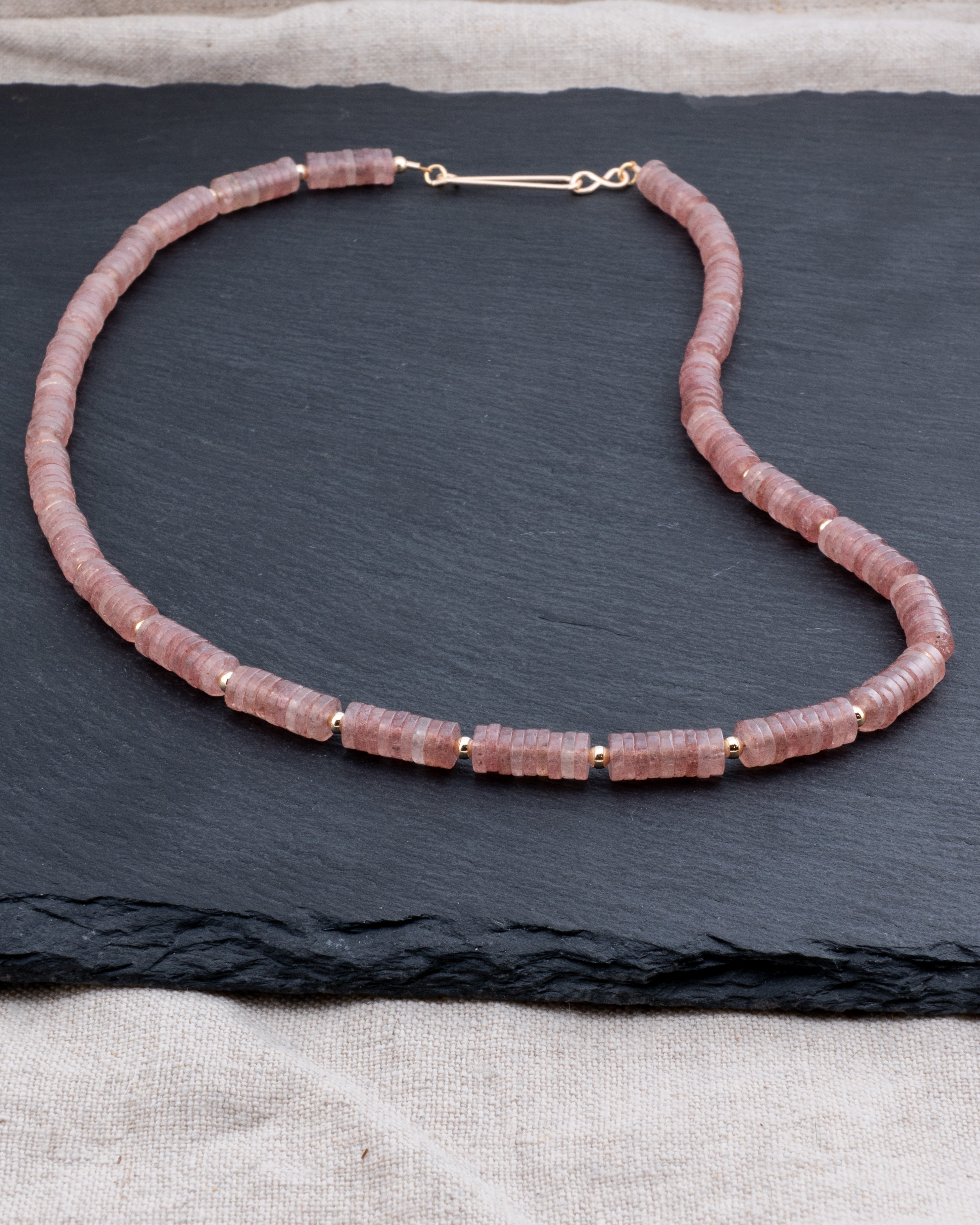 Rosé Dawn Strawberry Quartz Heishi Necklace