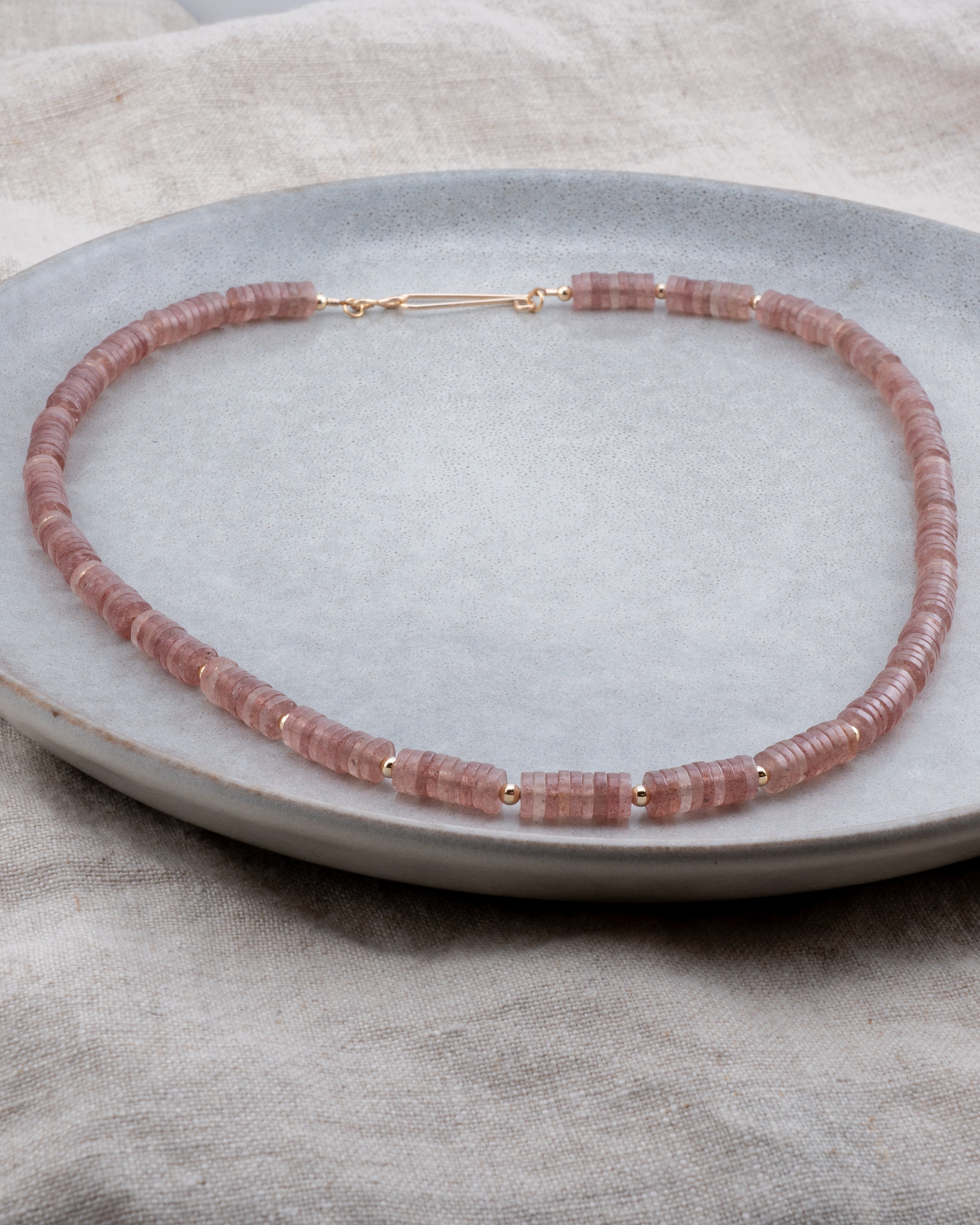 Rosé Dawn Strawberry Quartz Heishi Necklace