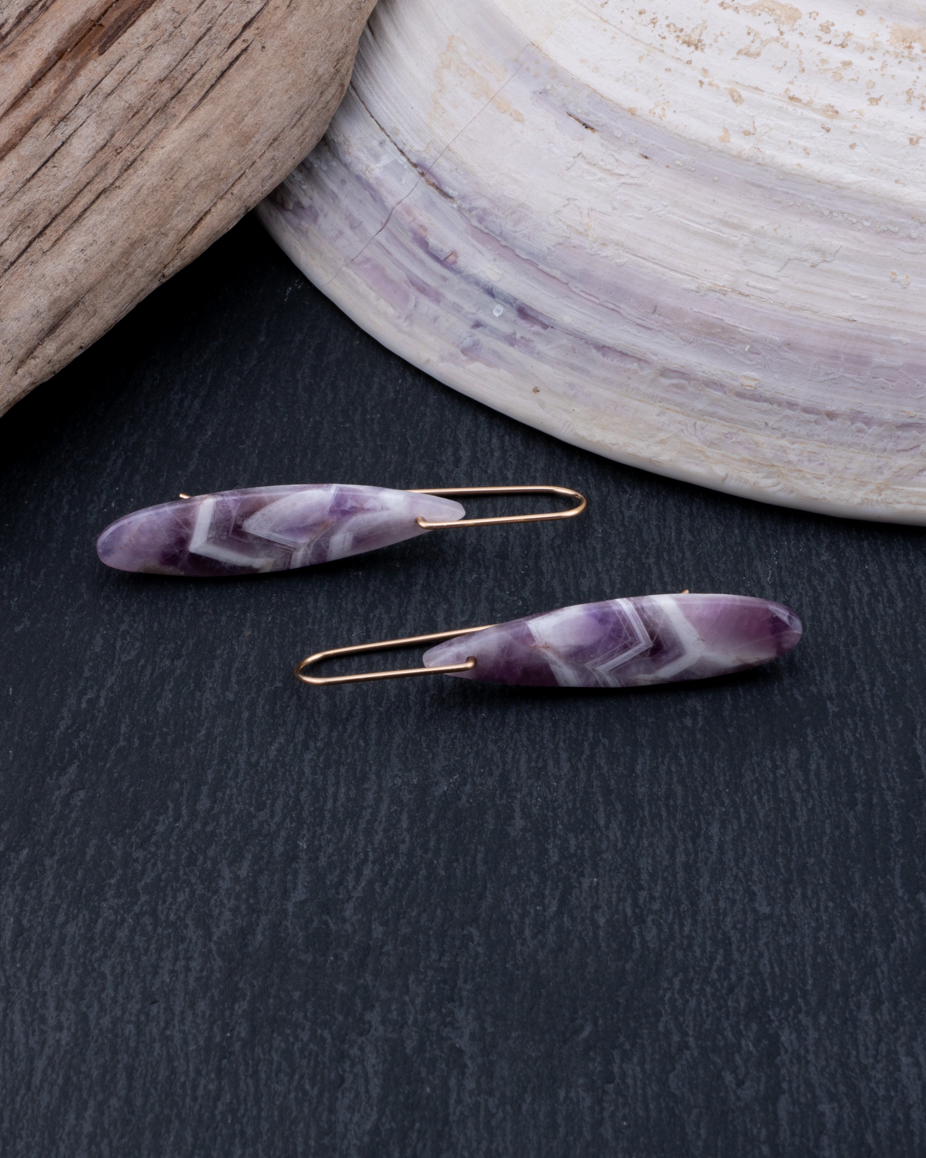 Chevron Amethyst Teardrop Dangles