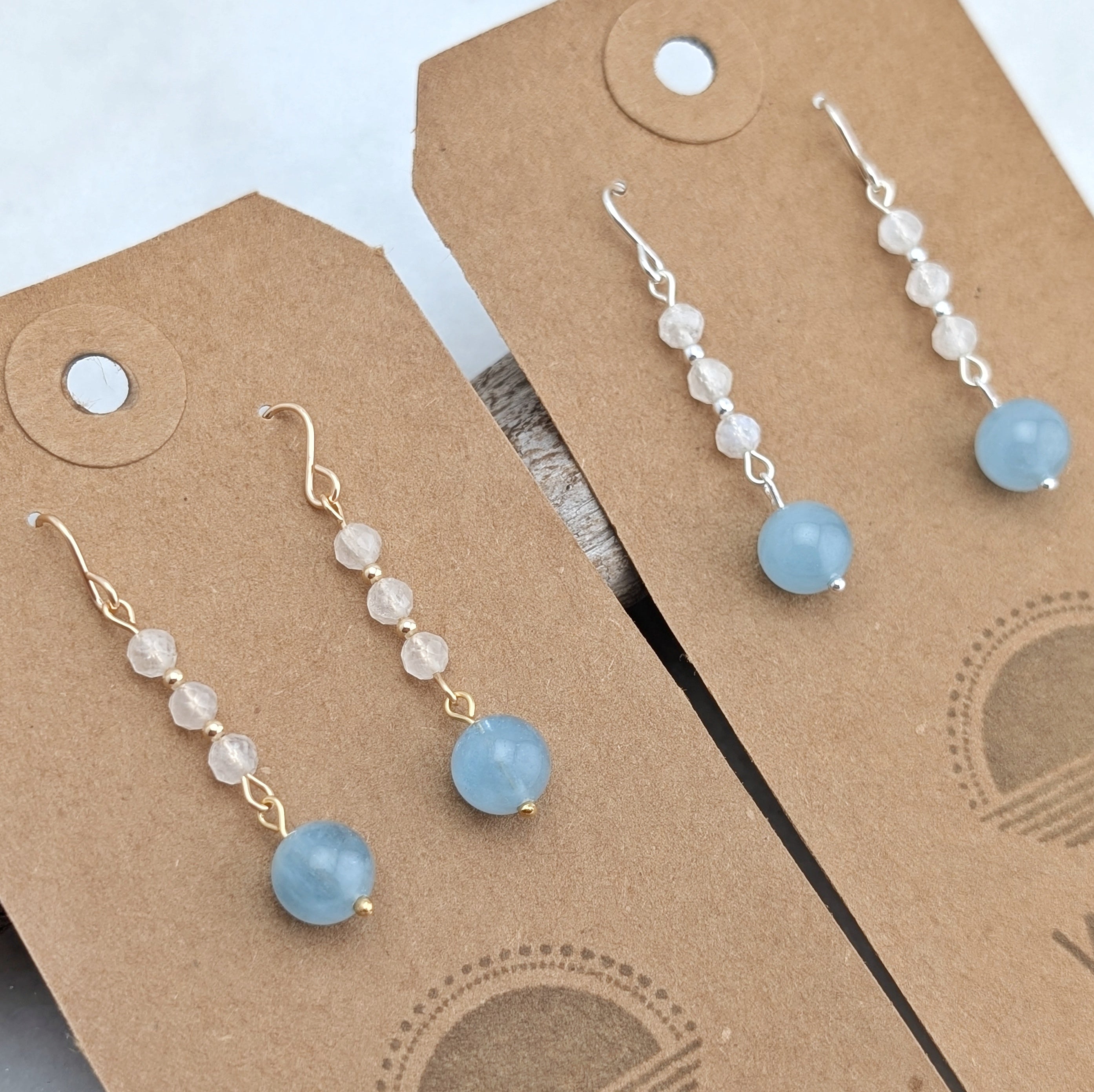 Moonstone & Aquamarine Drop Dangles