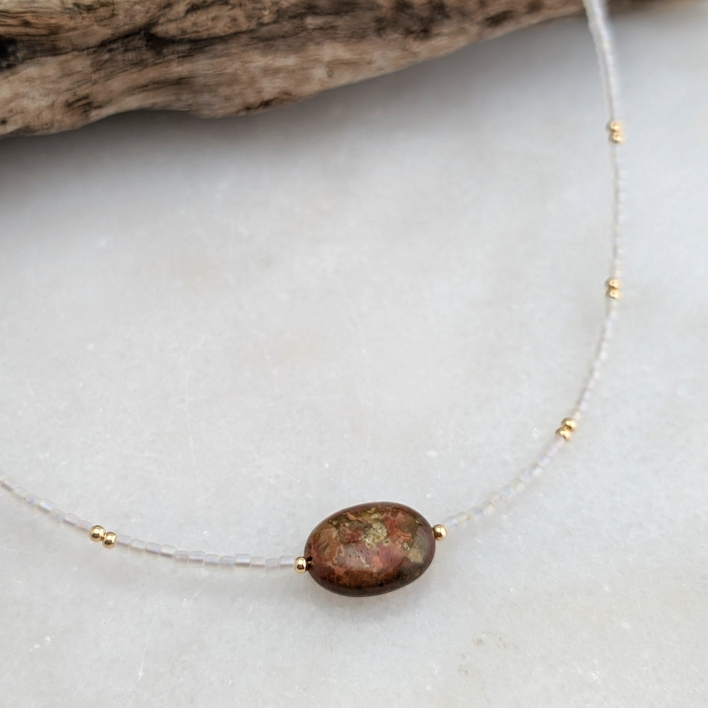 Oregon Carrasite Jasper Pearlescent Stone Necklace
