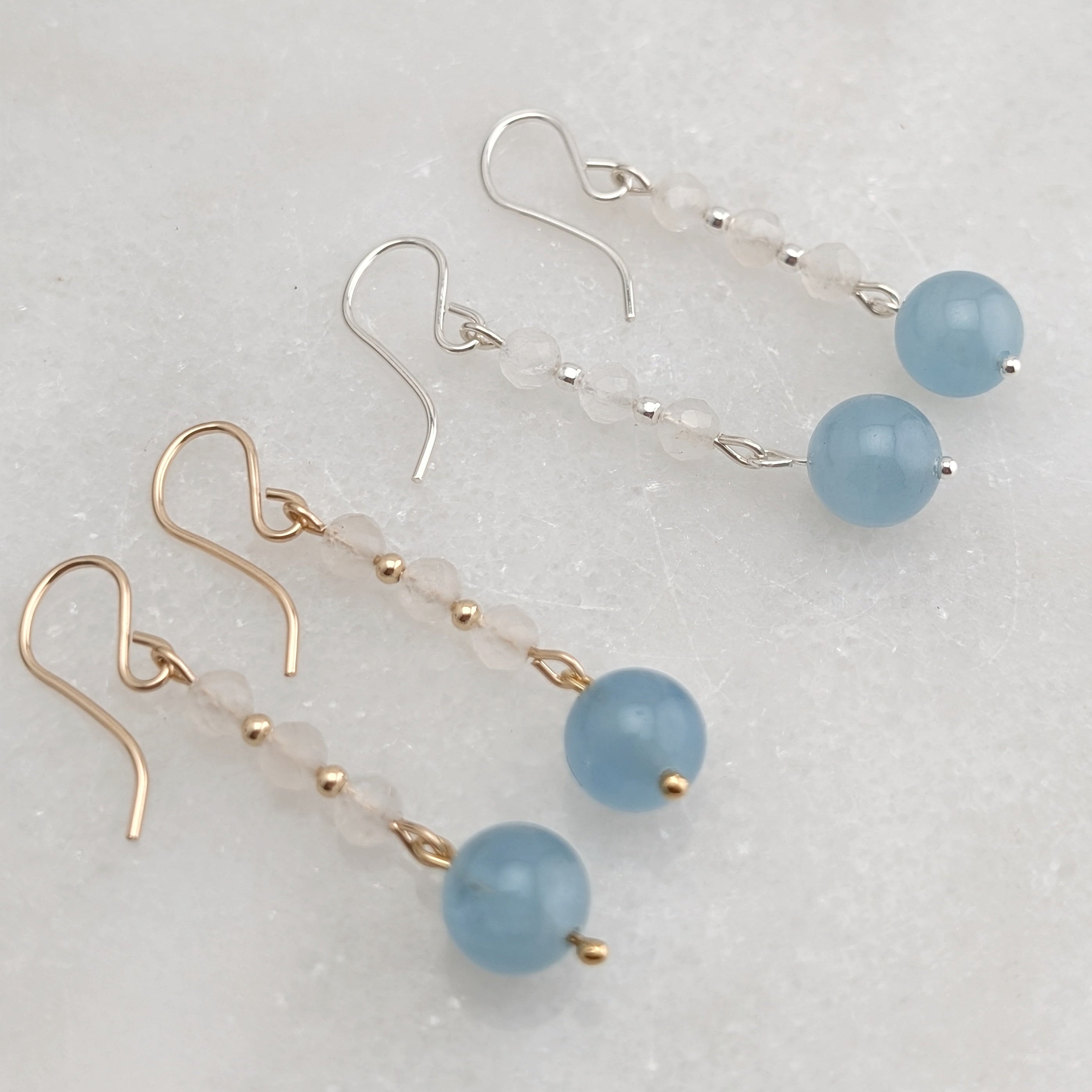 Moonstone & Aquamarine Drop Dangles