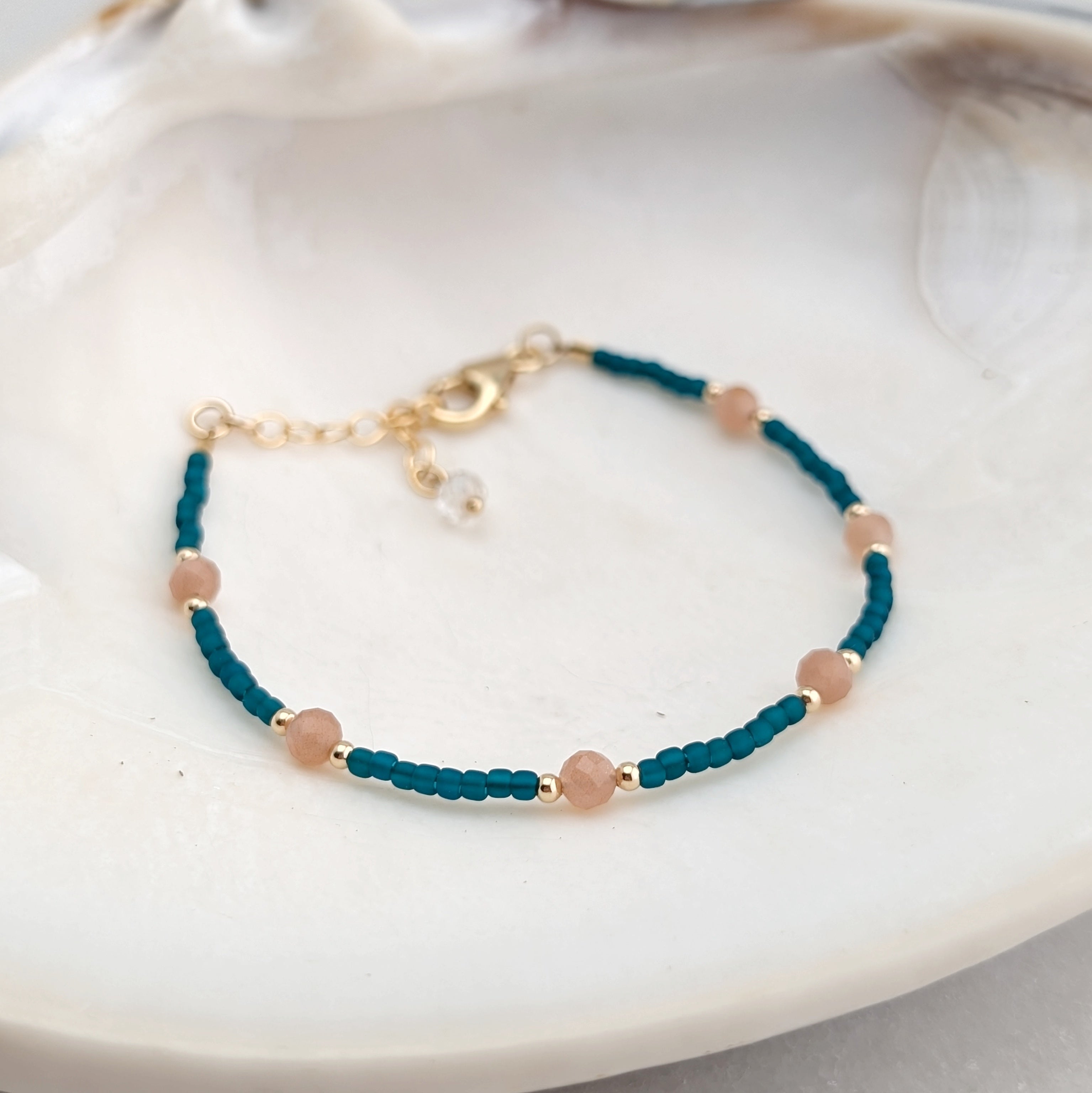 Peach Moonstone Teal Waters Bracelet