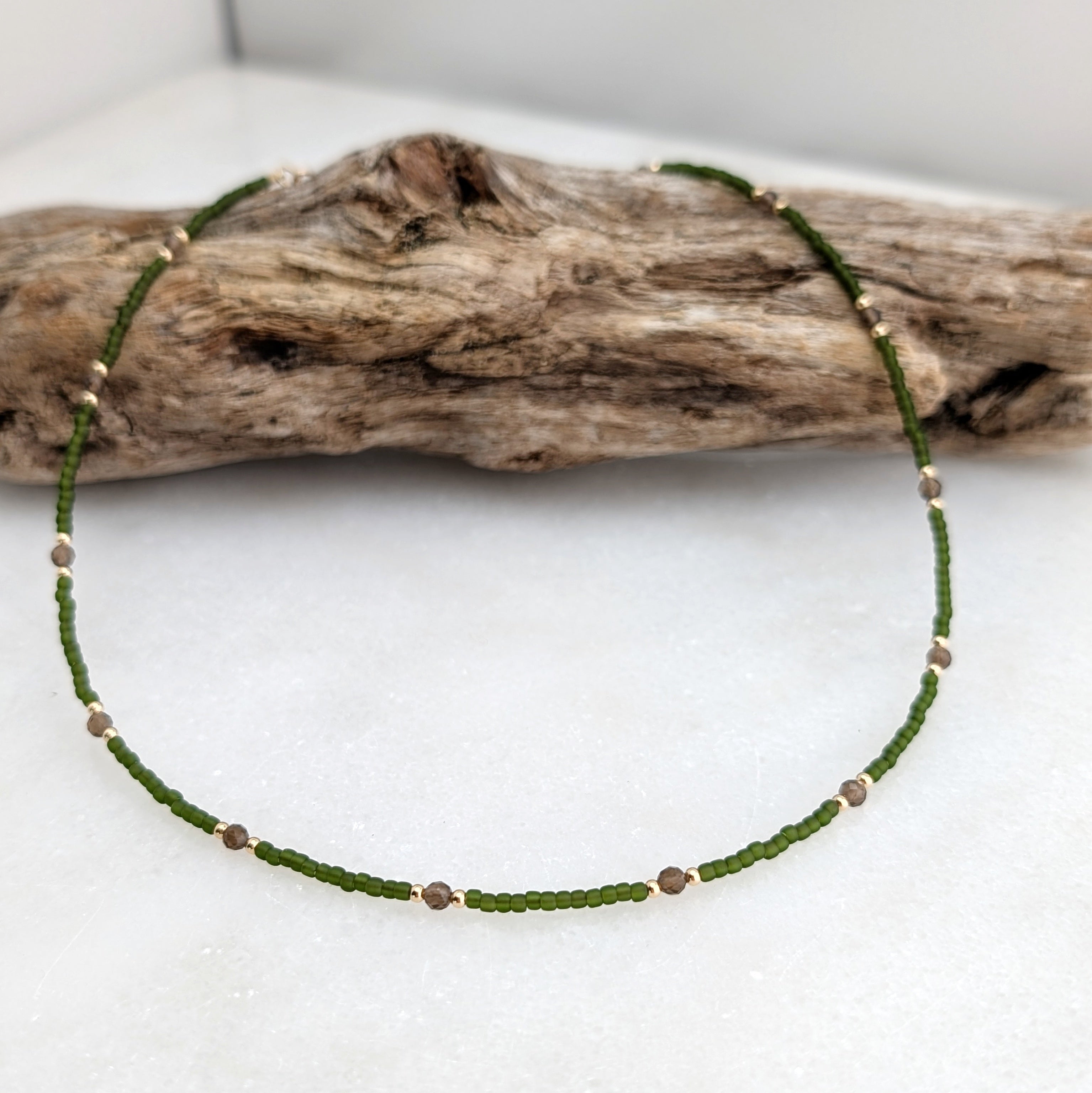 Smoky Quartz Grounding Olive Green Necklace