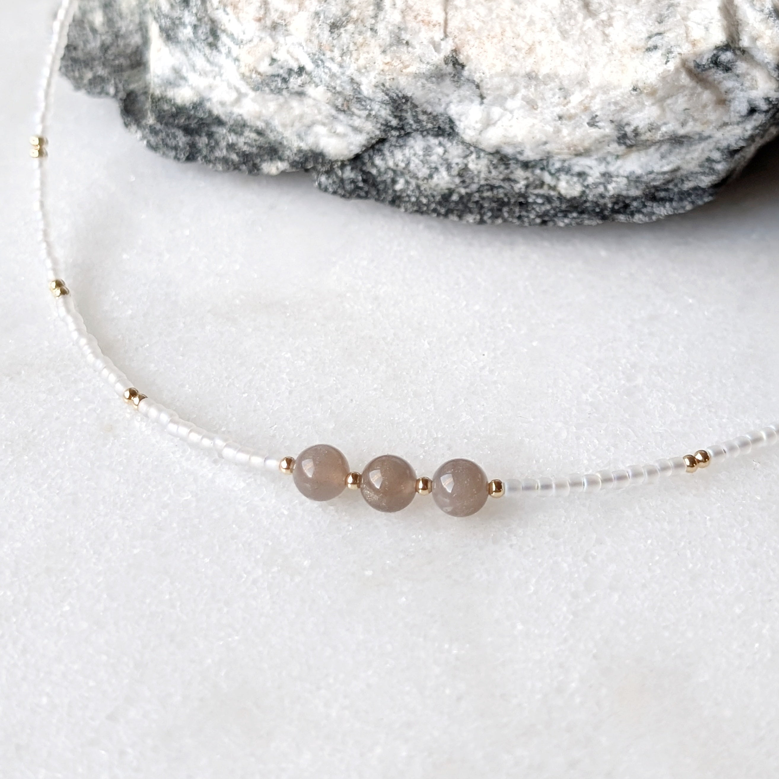 Chocolate Moonstone Warm Sands Triple Stone Necklace