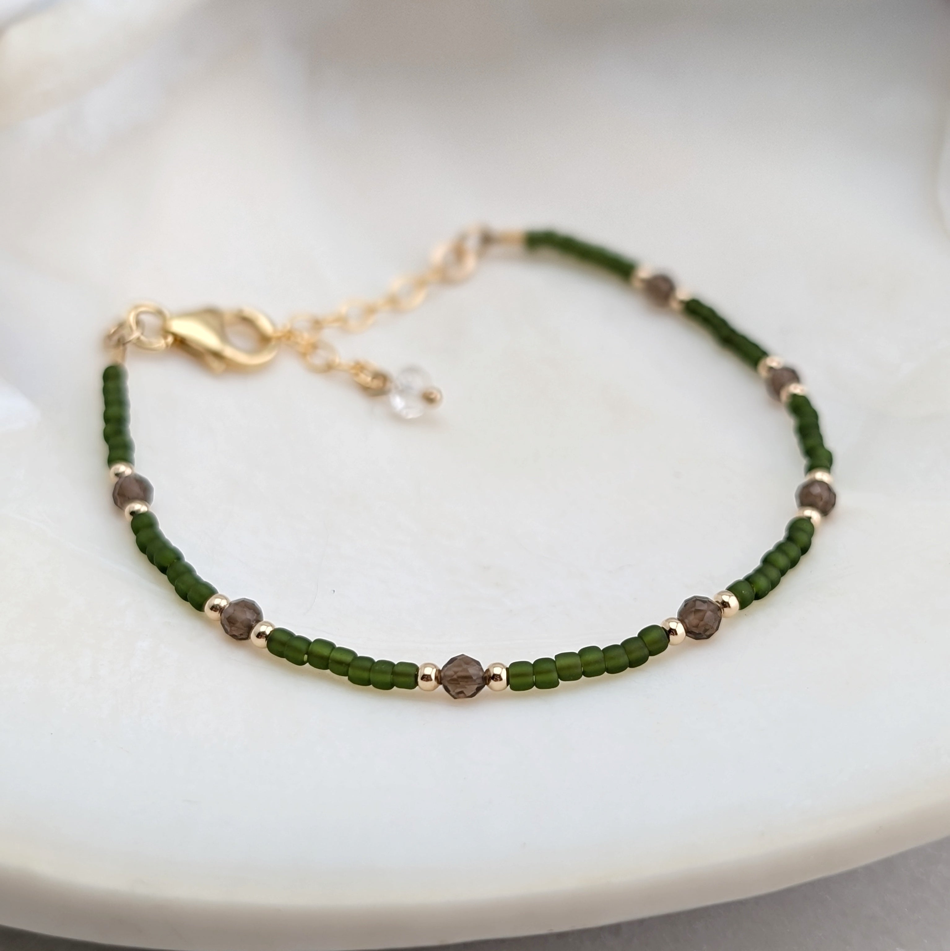 Smoky Quartz Grounding Olive Green Bracelet