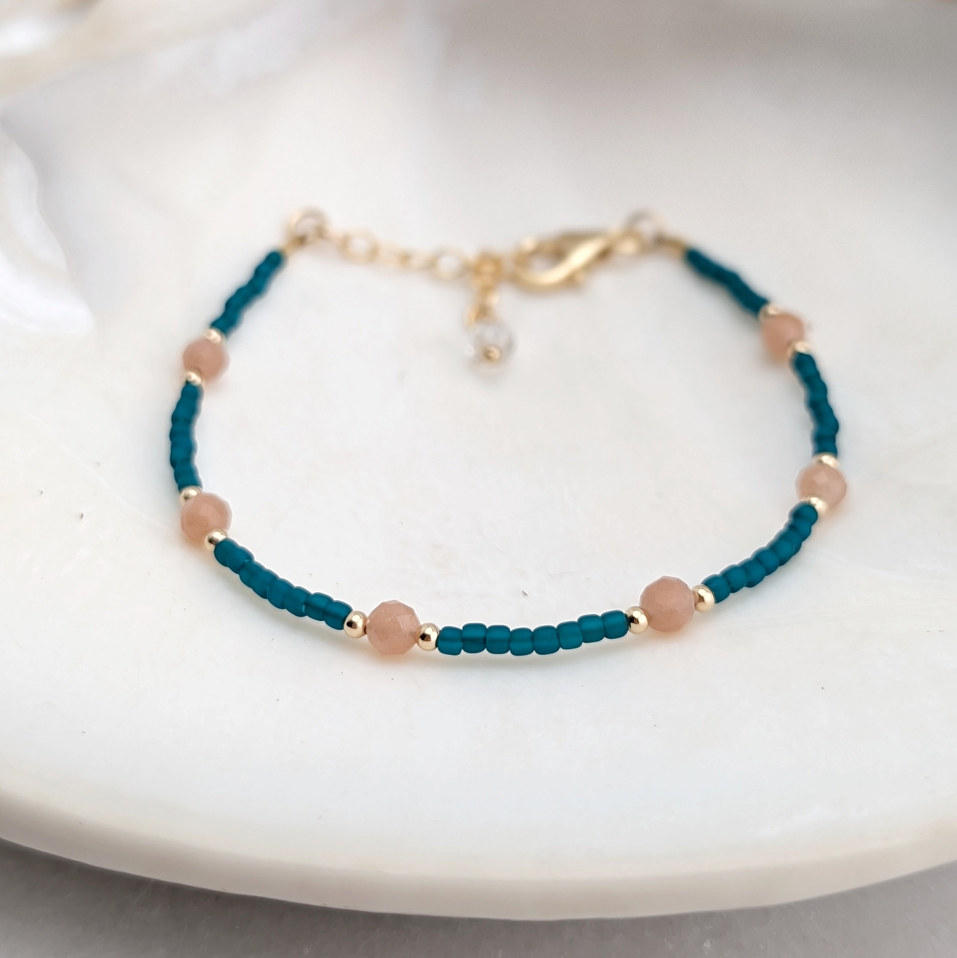 Peach Moonstone Teal Waters Bracelet