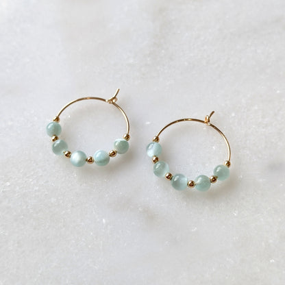 Green Moonstone Mini Hoops