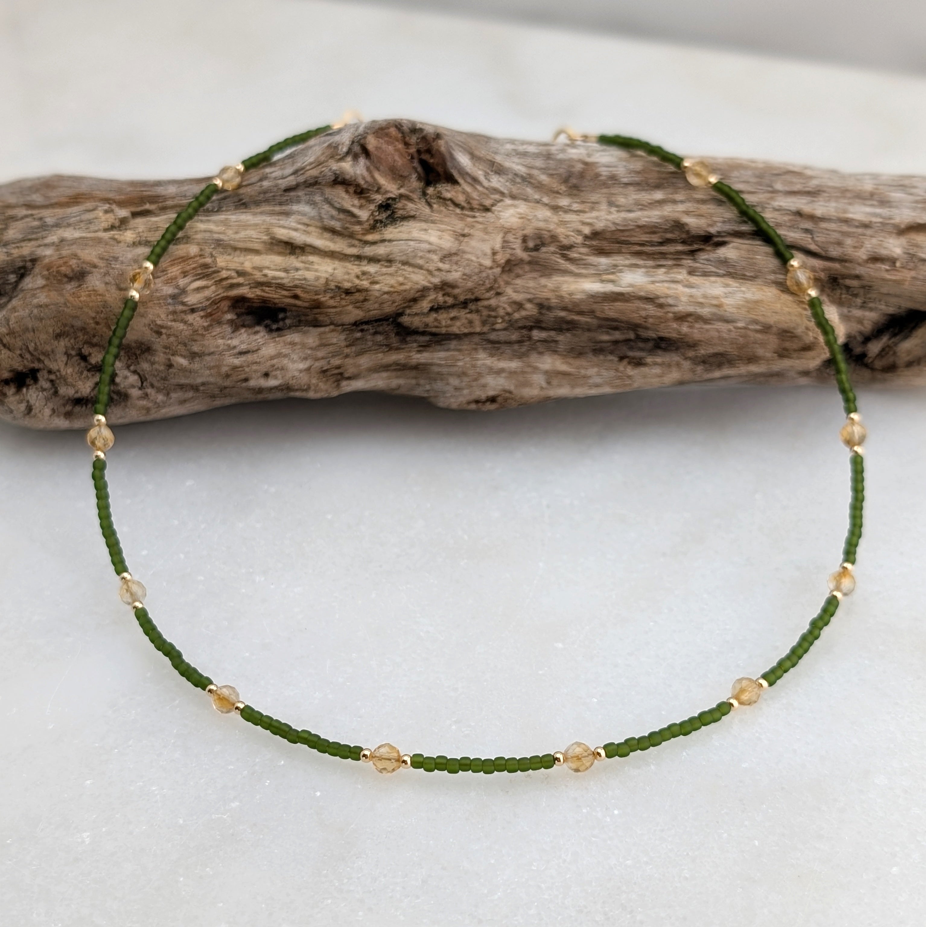 Citrine Olive Green Abundance Necklace
