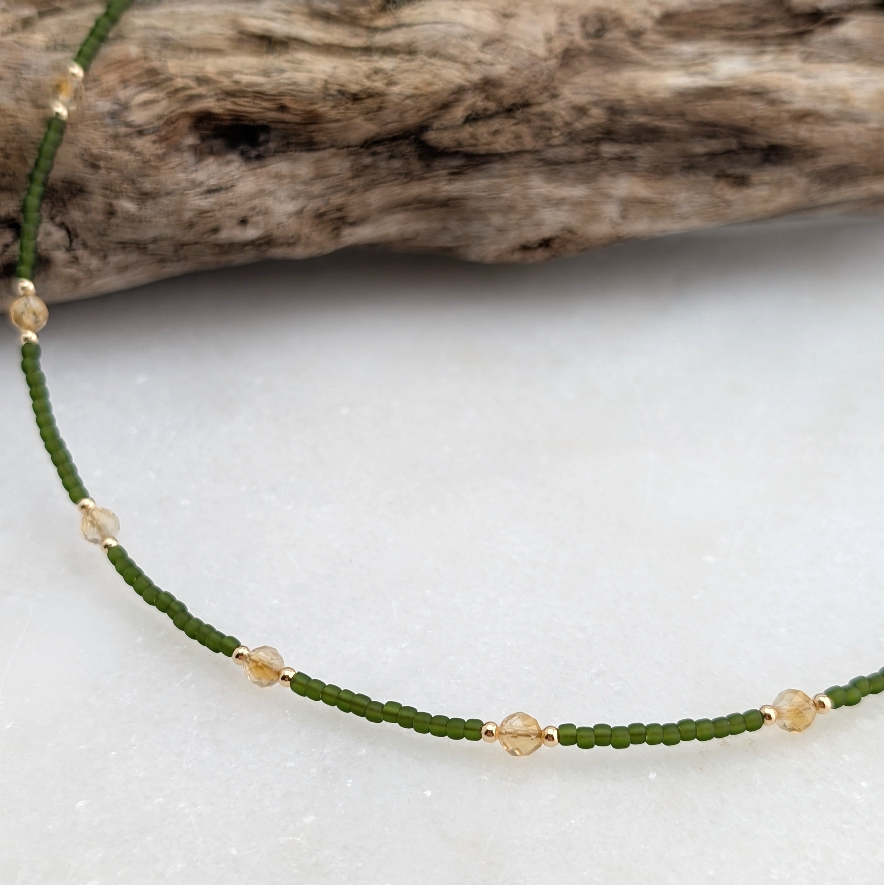 Citrine Olive Green Abundance Necklace