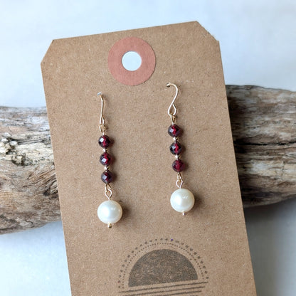 Garnet & Freshwater Pearl Drop Dangles