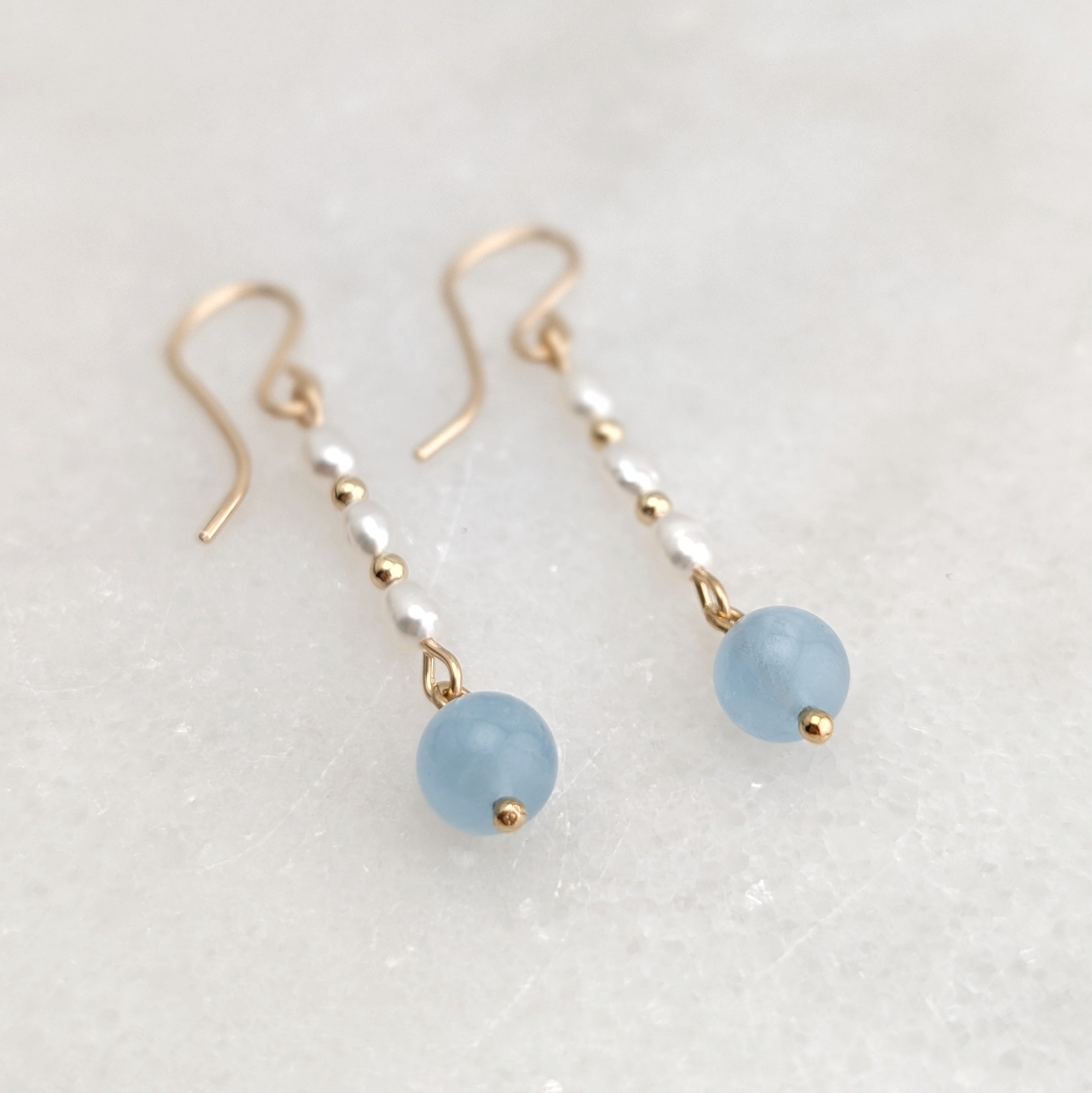 Freshwater Pearl & Aquamarine Drop Dangles